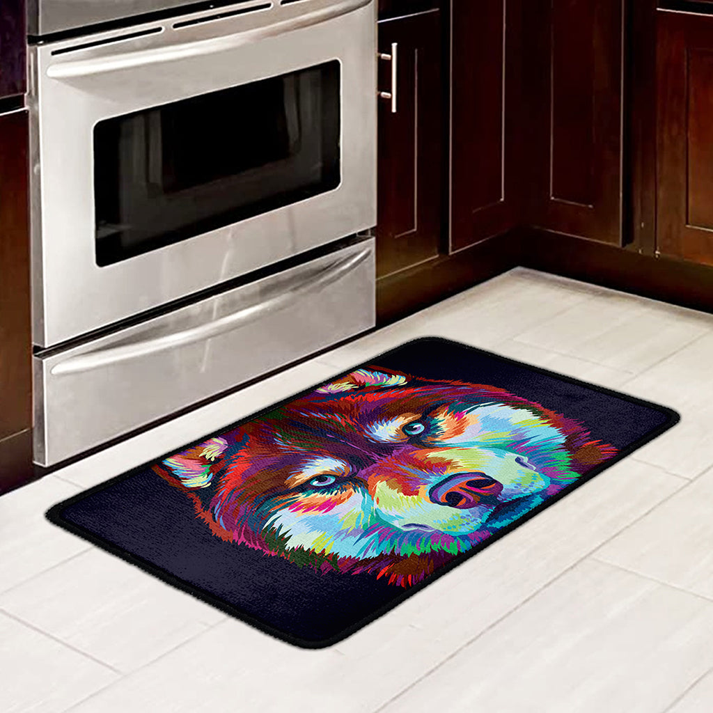 Colorful Siberian Husky Print Kitchen Mat