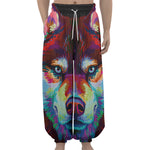 Colorful Siberian Husky Print Lantern Pants