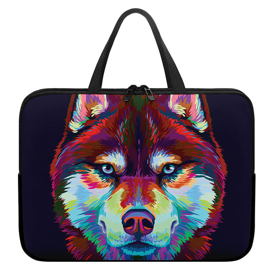 Colorful Siberian Husky Print Laptop Sleeve With Handle