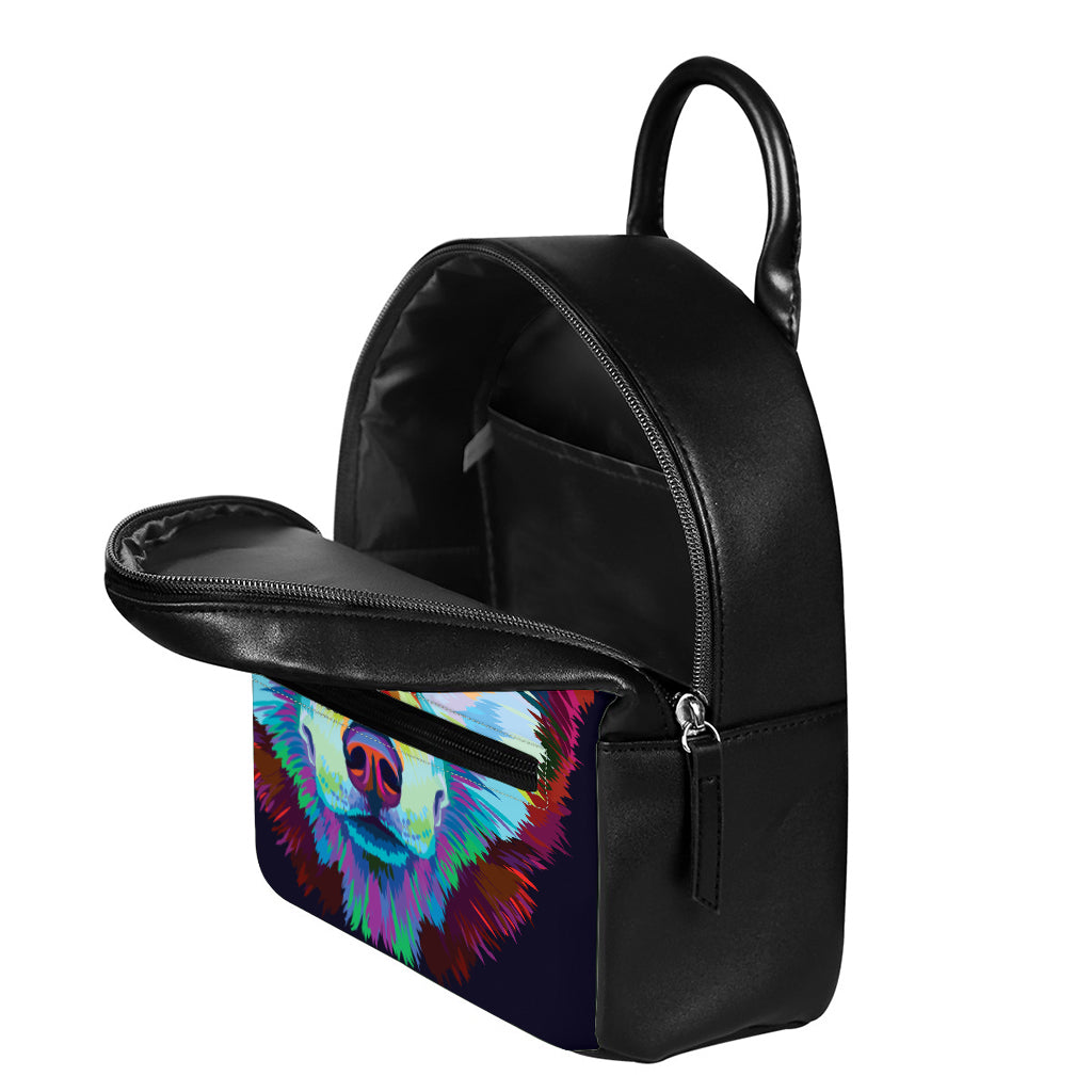 Colorful Siberian Husky Print Leather Backpack
