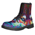 Colorful Siberian Husky Print Lace-Up Boots