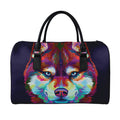 Colorful Siberian Husky Print Leather Duffel Bag