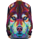 Colorful Siberian Husky Print Long Sleeve Baseball Jersey