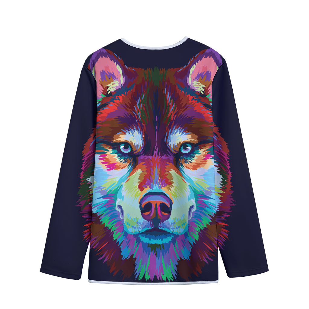 Colorful Siberian Husky Print Long Sleeve Short Coat