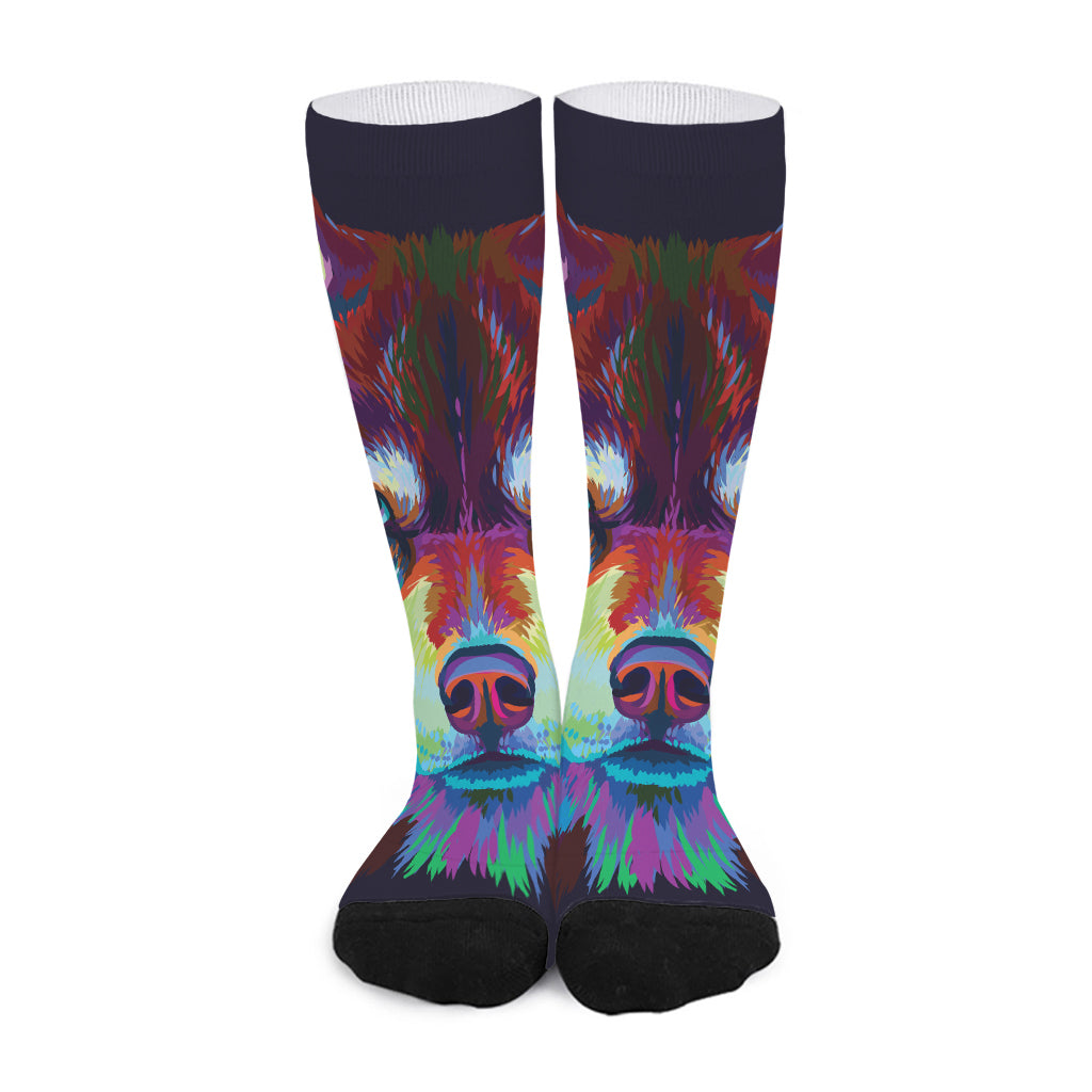 Colorful Siberian Husky Print Long Socks