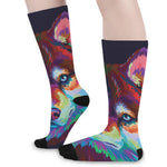 Colorful Siberian Husky Print Long Socks