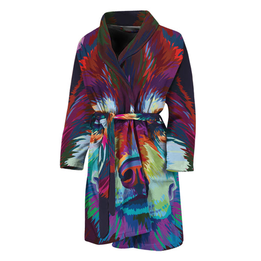 Colorful Siberian Husky Print Men's Bathrobe