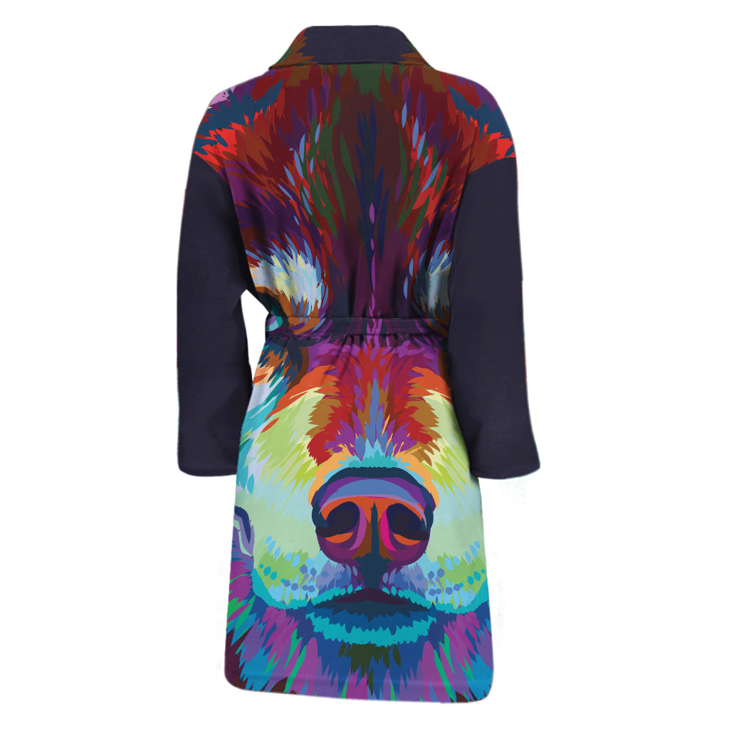 Colorful Siberian Husky Print Men's Bathrobe