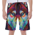 Colorful Siberian Husky Print Men's Beach Shorts