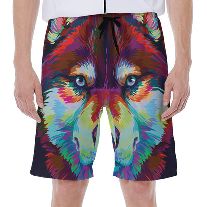 Colorful Siberian Husky Print Men's Beach Shorts