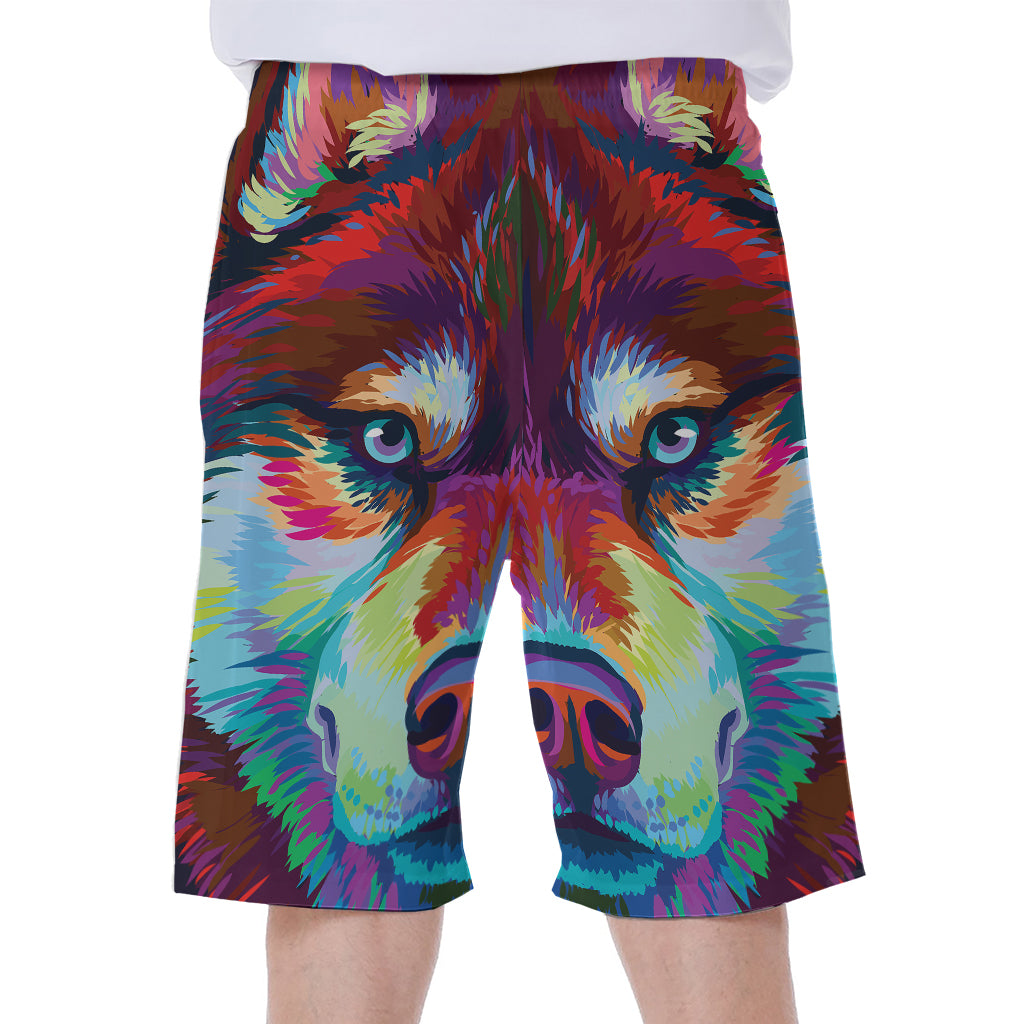 Colorful Siberian Husky Print Men's Beach Shorts