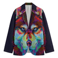 Colorful Siberian Husky Print Men's Blazer