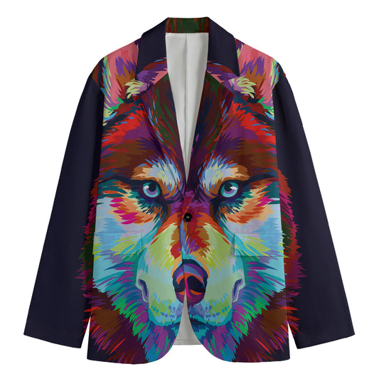 Colorful Siberian Husky Print Men's Blazer
