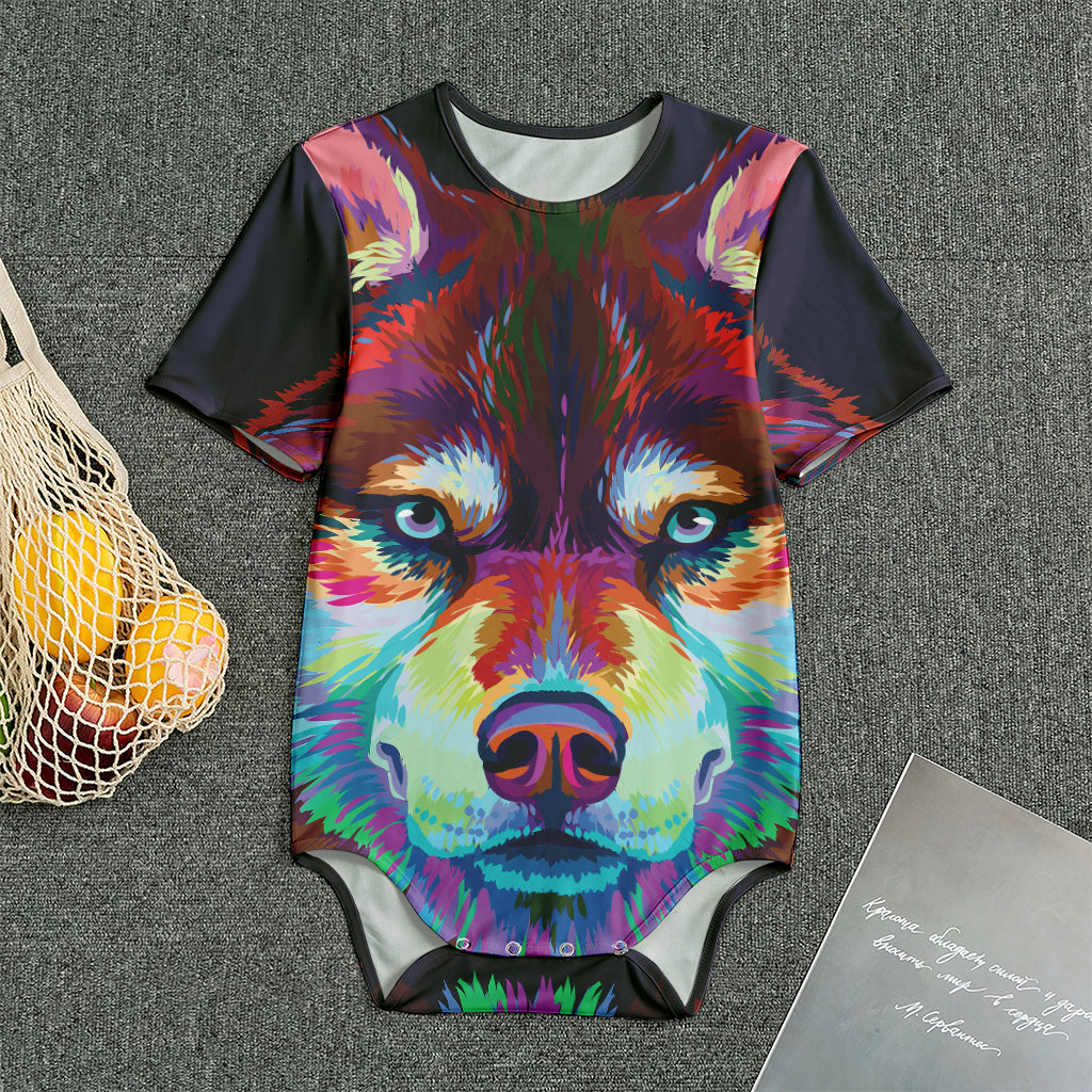 Colorful Siberian Husky Print Men's Bodysuit