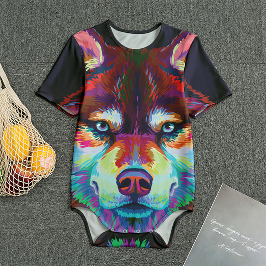 Colorful Siberian Husky Print Men's Bodysuit