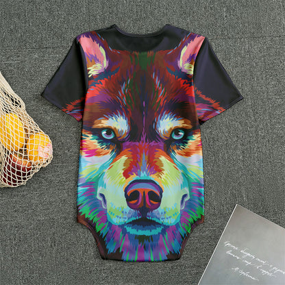 Colorful Siberian Husky Print Men's Bodysuit