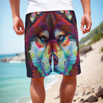 Colorful Siberian Husky Print Men's Cargo Shorts