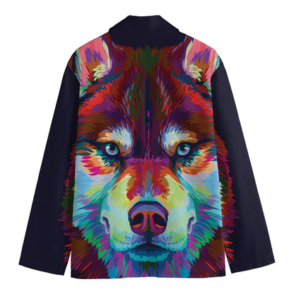 Colorful Siberian Husky Print Men's Cotton Blazer