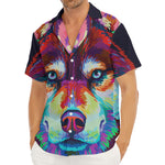 Colorful Siberian Husky Print Men's Deep V-Neck Shirt