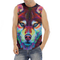 Colorful Siberian Husky Print Men's Fitness Tank Top