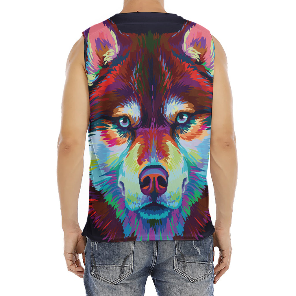 Colorful Siberian Husky Print Men's Fitness Tank Top