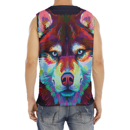 Colorful Siberian Husky Print Men's Fitness Tank Top