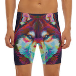Colorful Siberian Husky Print Men's Long Boxer Briefs