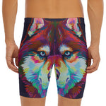 Colorful Siberian Husky Print Men's Long Boxer Briefs