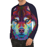 Colorful Siberian Husky Print Men's Long Sleeve Rash Guard