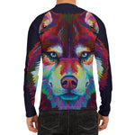 Colorful Siberian Husky Print Men's Long Sleeve Rash Guard