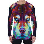 Colorful Siberian Husky Print Men's Long Sleeve T-Shirt
