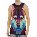 Colorful Siberian Husky Print Men's Muscle Tank Top
