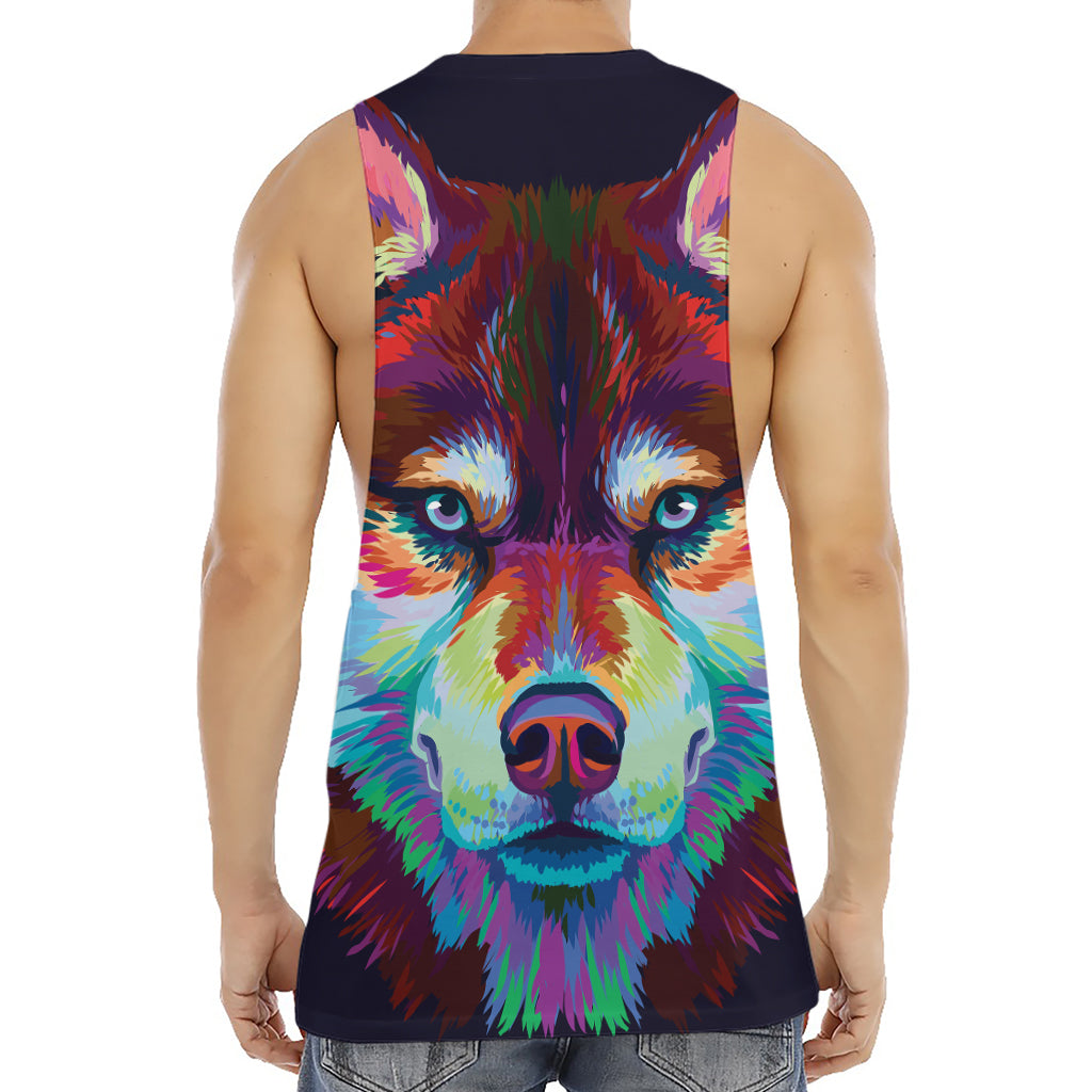 Colorful Siberian Husky Print Men's Muscle Tank Top