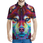 Colorful Siberian Husky Print Men's Polo Shirt