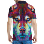 Colorful Siberian Husky Print Men's Polo Shirt