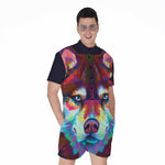 Colorful Siberian Husky Print Men's Rompers