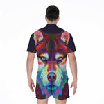 Colorful Siberian Husky Print Men's Rompers