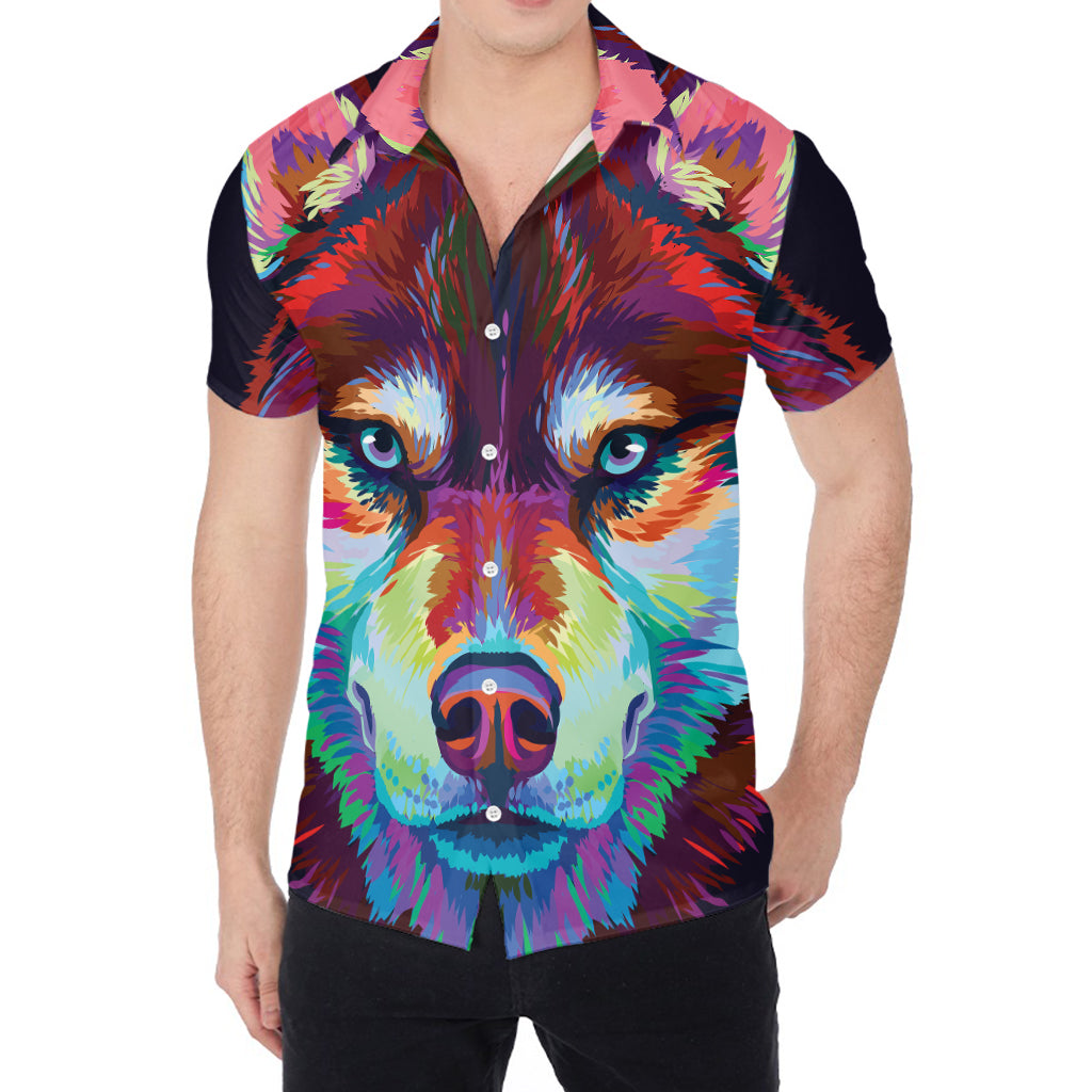 Colorful Siberian Husky Print Men's Shirt