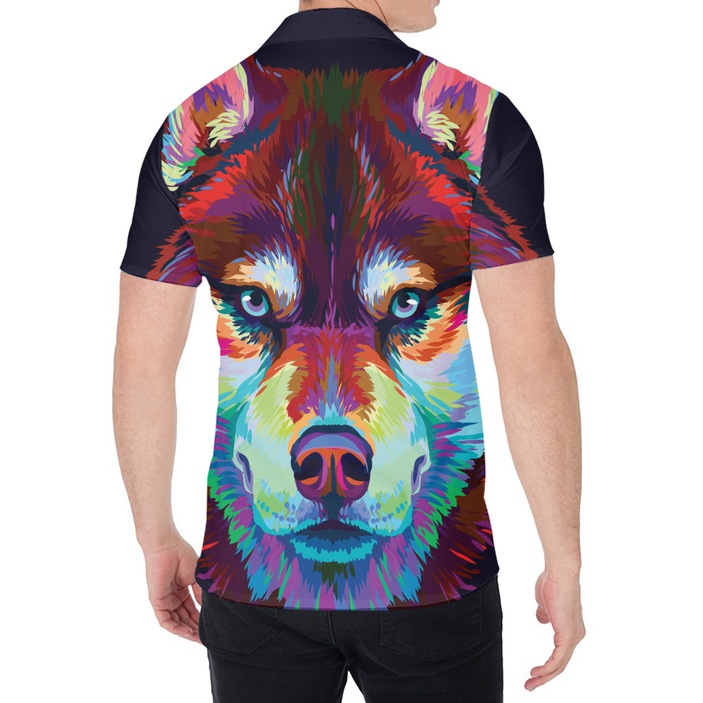Colorful Siberian Husky Print Men's Shirt