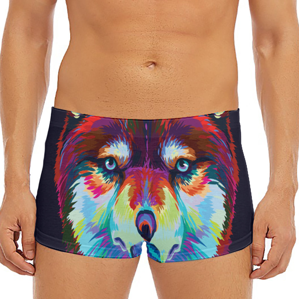 Colorful Siberian Husky Print Men's Short Boxer Briefs