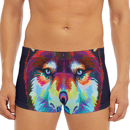 Colorful Siberian Husky Print Men's Short Boxer Briefs