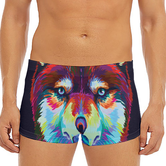 Colorful Siberian Husky Print Men's Short Boxer Briefs