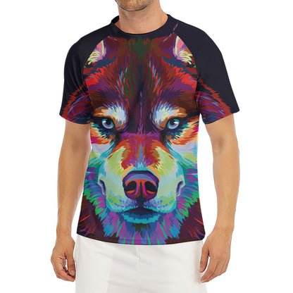 Colorful Siberian Husky Print Men's Short Sleeve Rash Guard