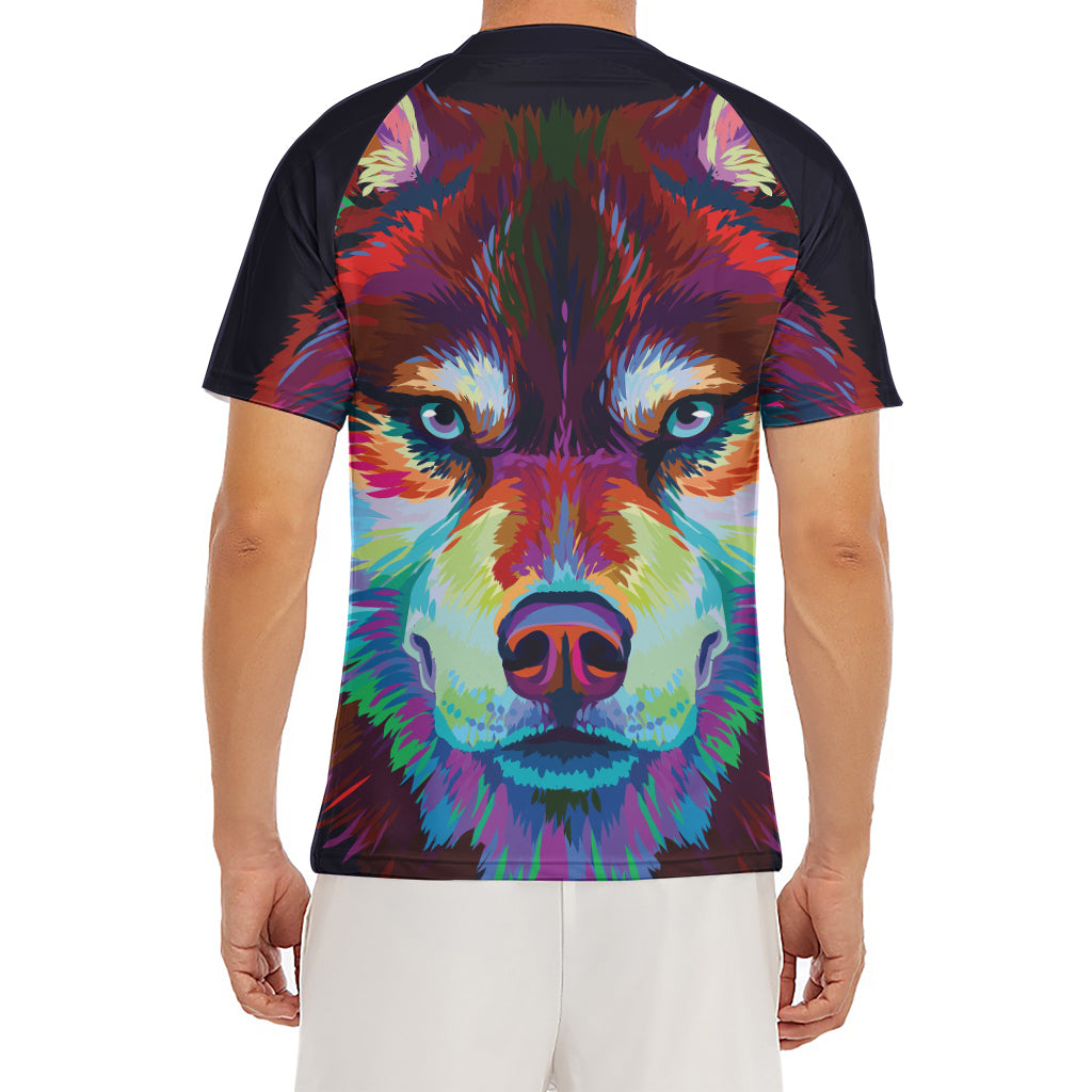 Colorful Siberian Husky Print Men's Short Sleeve Rash Guard