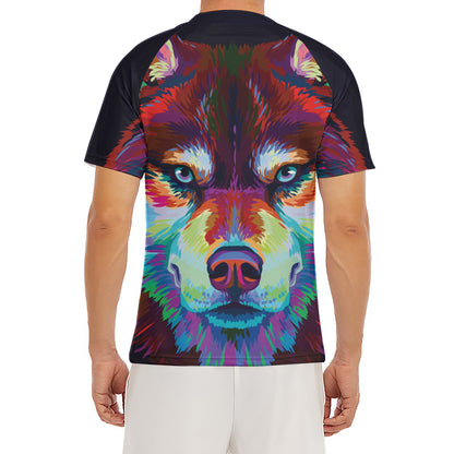 Colorful Siberian Husky Print Men's Short Sleeve Rash Guard
