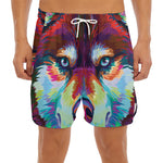 Colorful Siberian Husky Print Men's Split Running Shorts