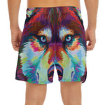 Colorful Siberian Husky Print Men's Split Running Shorts