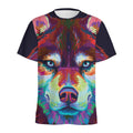 Colorful Siberian Husky Print Men's Athletic T-Shirt