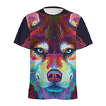 Colorful Siberian Husky Print Men's Sports T-Shirt