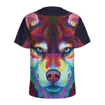 Colorful Siberian Husky Print Men's Sports T-Shirt